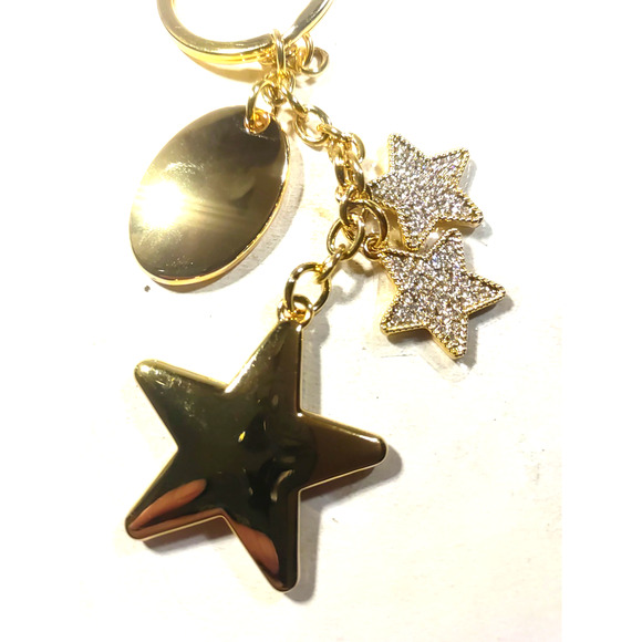 Keychain Purse clip Gold Tone Stars Rhinestone Bling Dangles - Picture 3 of 4